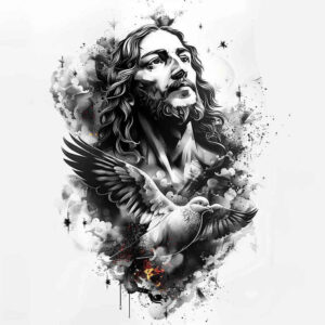 jesus-with-grace – tattoo design ideas free ai generated – optical-illusion – for-full-back – Gallery: jesus-inkby-ai