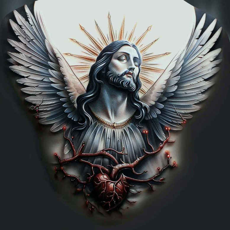 jesus-with-grace – tattoo design ideas free ai generated – transparent-layer – for-back-shoulder – Gallery: jesus-inkby-ai