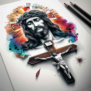 jesus-with-heart – tattoo design ideas free ai generated – highlight-detail – for-ribs – Gallery: jesus-inkby-ai
