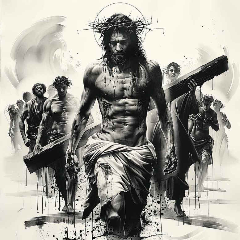 jesus-with-heart – tattoo design ideas free ai generated – hyper-detail – for-scapula – Gallery: jesus-inkby-ai
