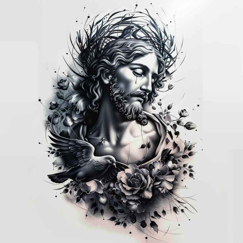 jesus-with-heart – tattoo design ideas free ai generated – naturalistic – for-shin – Gallery: jesus-inkby-ai
