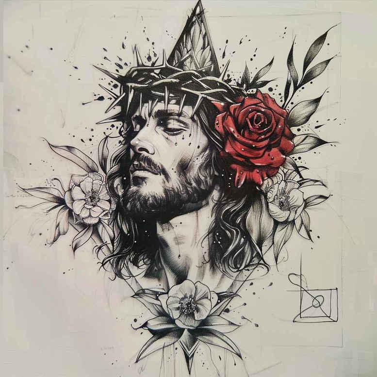 jesus-with-wounds – tattoo design ideas free ai generated – realistic-shadowing – for-spine – Gallery: jesus-inkby-ai
