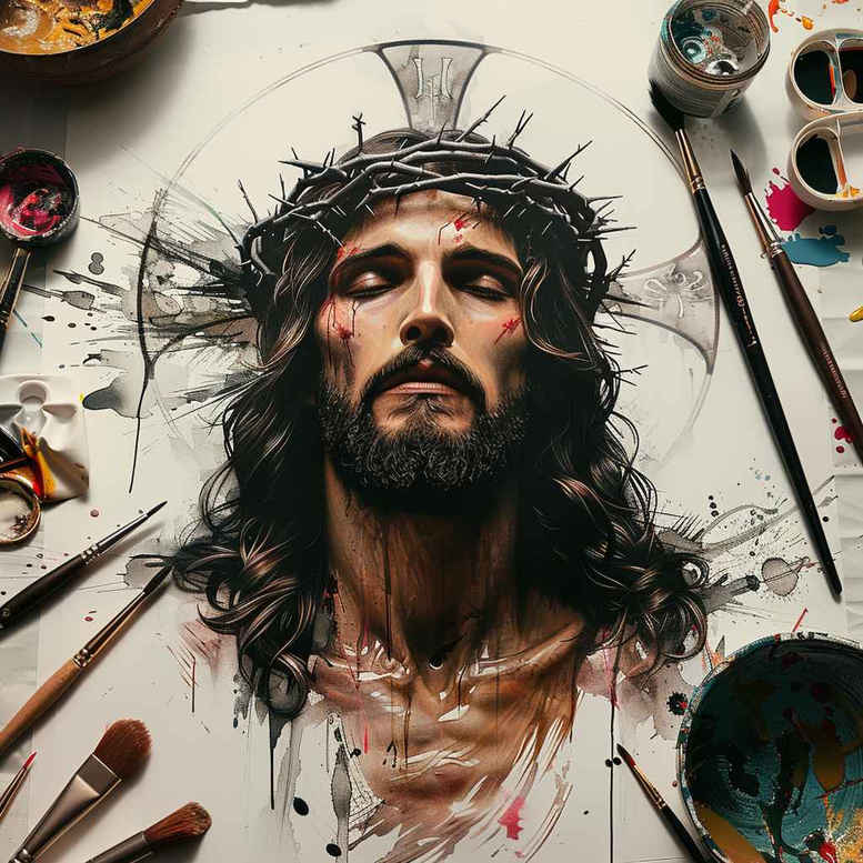 jesus-worship-tattoo – tattoo design ideas free ai generated – gentle-shadow – for-lower-leg – Gallery: jesus-inkby-ai