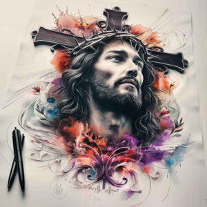 jesus-wounds-tattoo – tattoo design ideas free ai generated – high-contrast – for-full-back – Gallery: jesus-inkby-ai