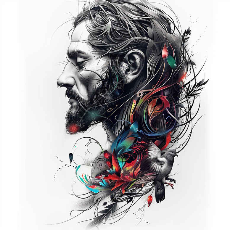 jesus-wounds-tattoo – tattoo design ideas free ai generated – minimal-grain – for-side-torso – Gallery: jesus-inkby-ai