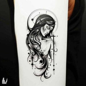 mystical-jesus – tattoo design ideas free ai generated – natural-luminosity – for-upper-chest – Gallery: jesus-inkby-ai