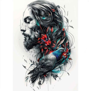 mystical-jesus – tattoo design ideas free ai generated – refined-lines – for-shin – Gallery: jesus-inkby-ai