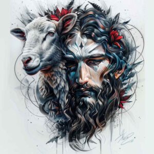 praying-jesus-tattoo – tattoo design ideas free ai generated – glass-effect – for-forearm – Gallery: jesus-inkby-ai