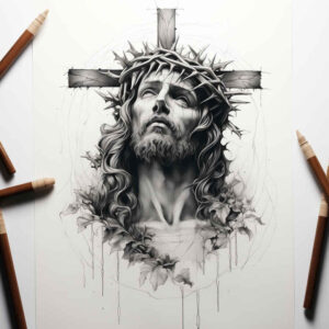 spiritual-jesus-tattoo – tattoo design ideas free ai generated – high-contrast – for-ankle – Gallery: jesus-inkby-ai