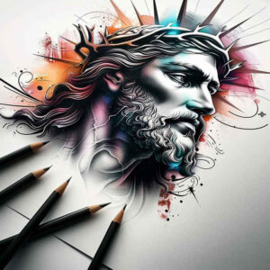 spiritual-jesus-tattoo – tattoo design ideas free ai generated – real-ink-flow – for-calf – Gallery: jesus-inkby-ai