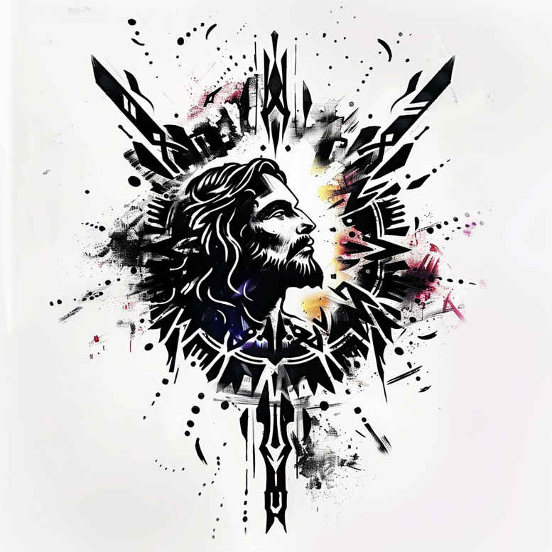 jesus tattoo design ideas soft transitions biblical scenes symbolising perseverance