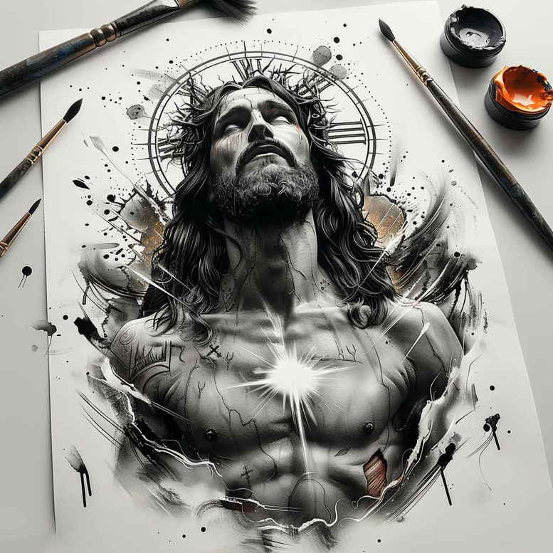 jesus tattoo design ideas depth illusion blessing for fingers