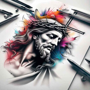 jesus tattoo design ideas color richness compassionate for temple