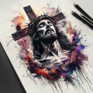 jesus tattoo design ideas sharp contrast compassionate gaze for full back