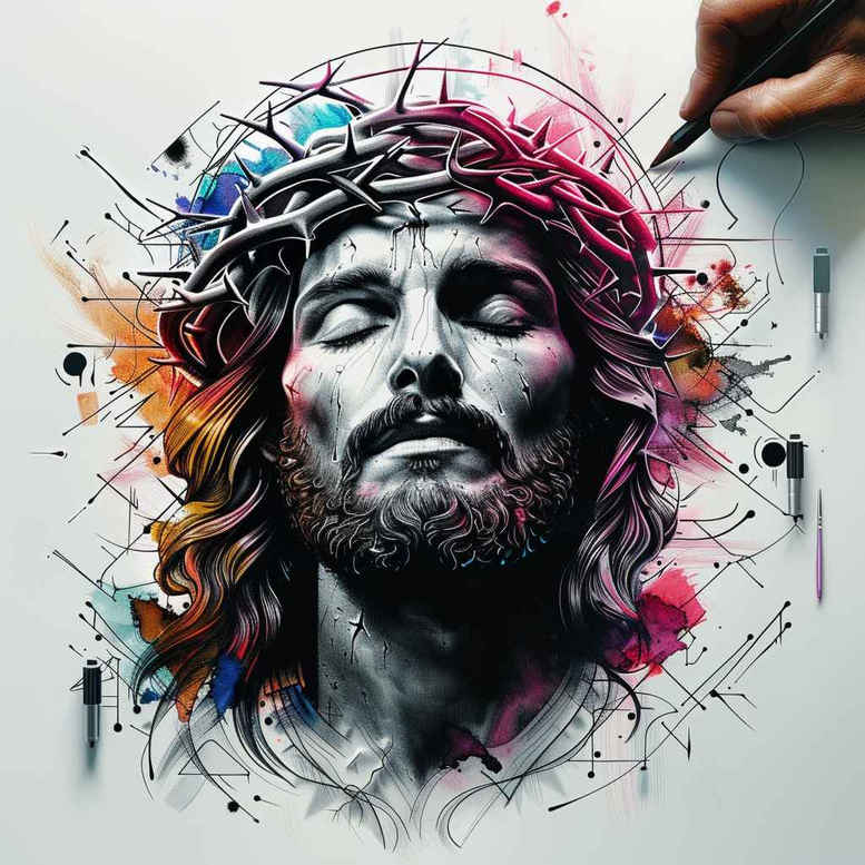 jesus tattoo design ideas realistic contrast compassionate gaze meaning determination
