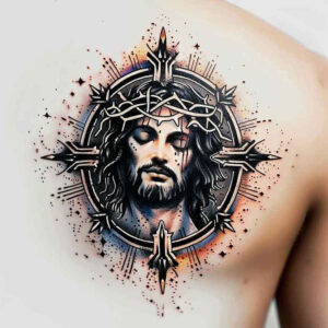 jesus tattoo design ideas contour shading compassionate gaze represents perseverance