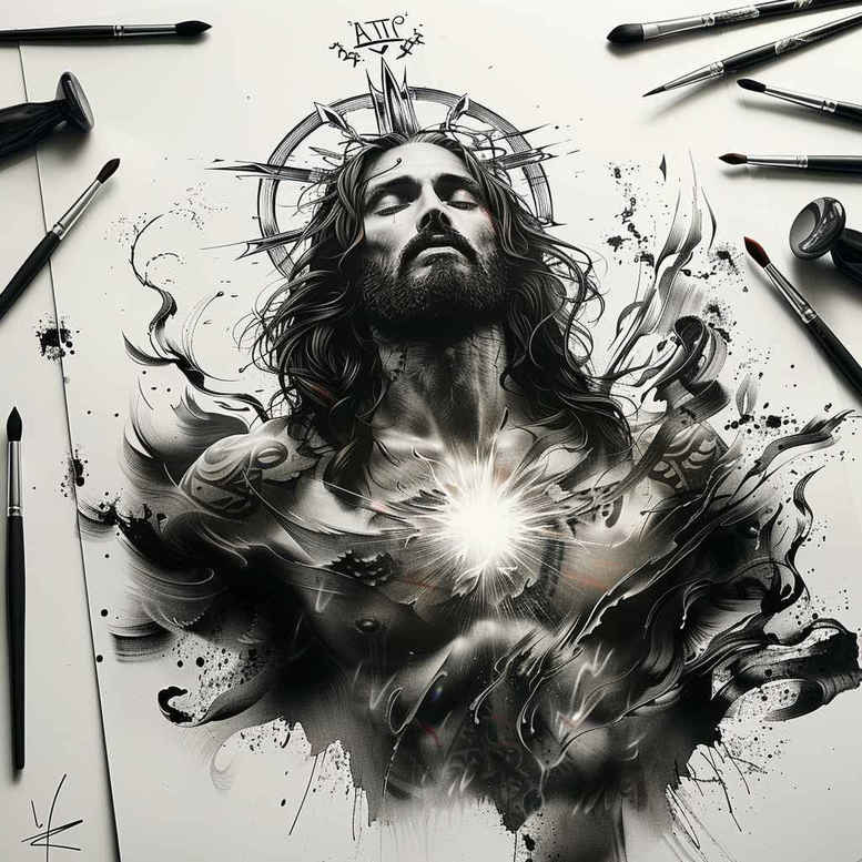 jesus tattoo design ideas reflection effect compassionate symbolising perseverance