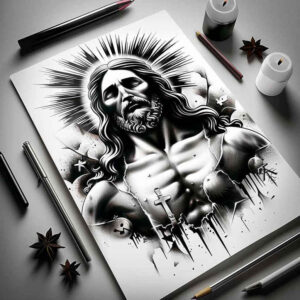 jesus tattoo design ideas color precision crown of thorns for neck
