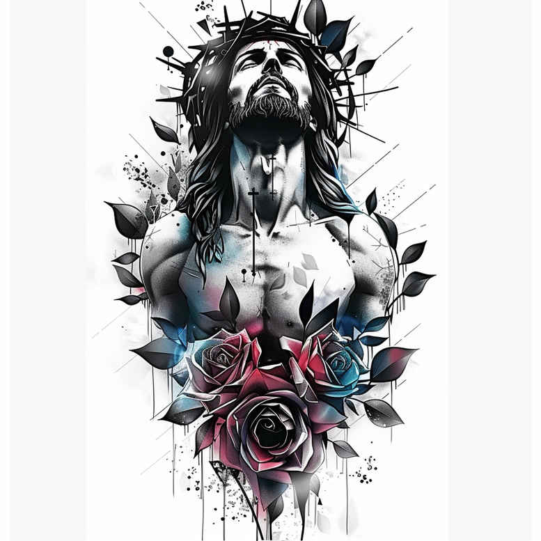 jesus tattoo design ideas Realism seamless blend divine embodying resilience