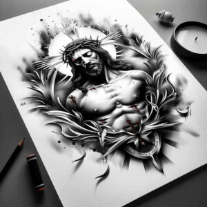 jesus tattoo design ideas dynamic composition divine mercy for elbow