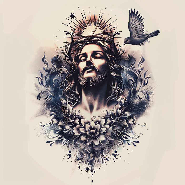 jesus tattoo design ideas sharp focus divine presence for foot