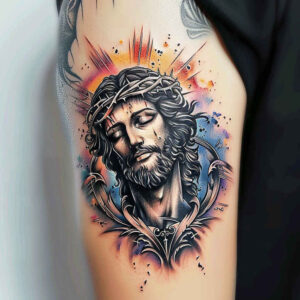 jesus tattoo design ideas natural tones eternal for back shoulder