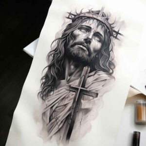 jesus tattoo design ideas bold color eternal for full back