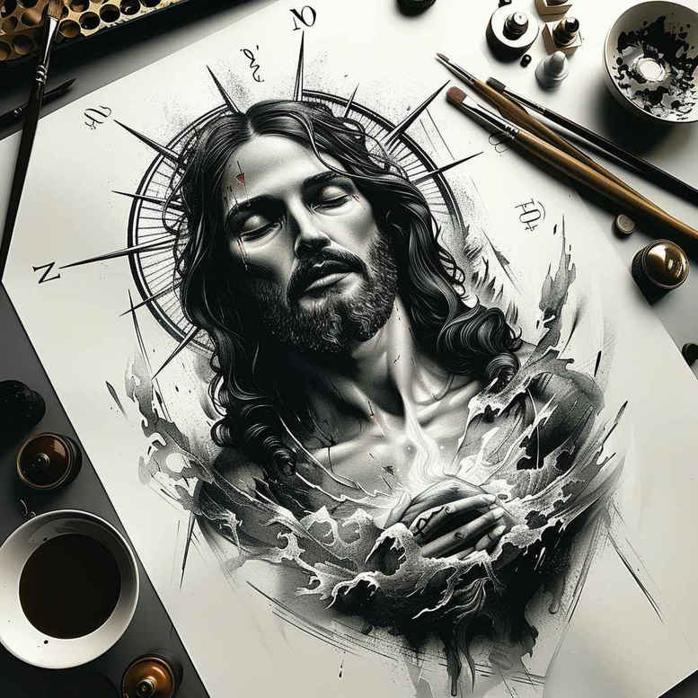 jesus tattoo design ideas life-like faith for back