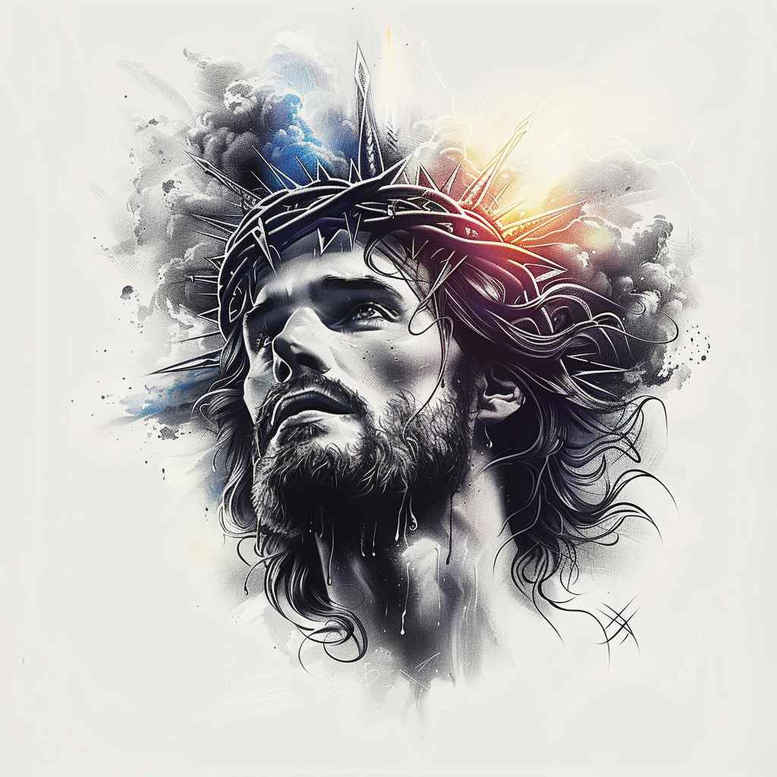 jesus tattoo design ideas Surrealism phantom shadows faith for collarbone