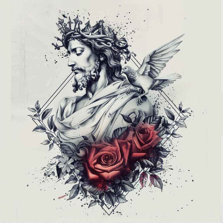 jesus tattoo design ideas classic shading holy for biceps
