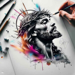 jesus tattoo design ideas realistic wrinkles light shows strength