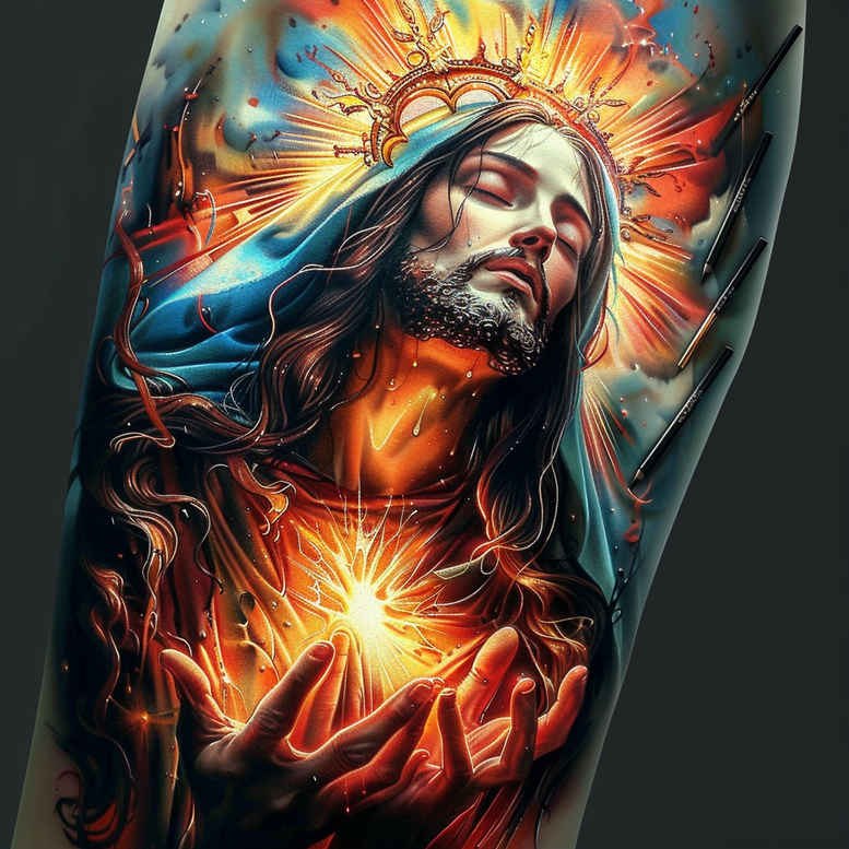 jesus tattoo design ideas Realism transparent layer prayerful for back shoulder