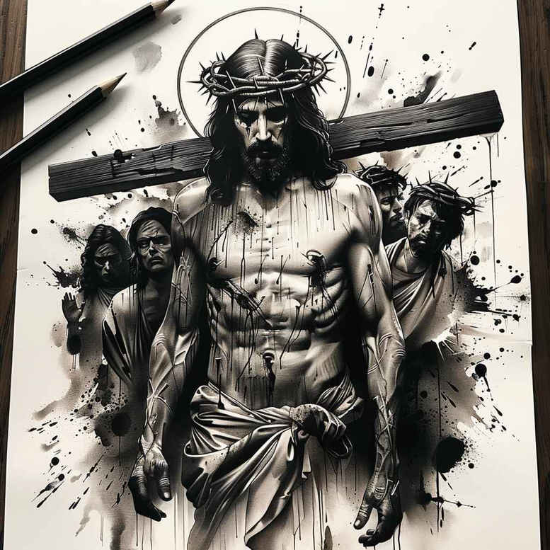 jesus tattoo design ideas contrast play prayerful for toe