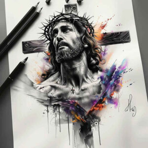 jesus tattoo design ideas watercolor-style religious for foot