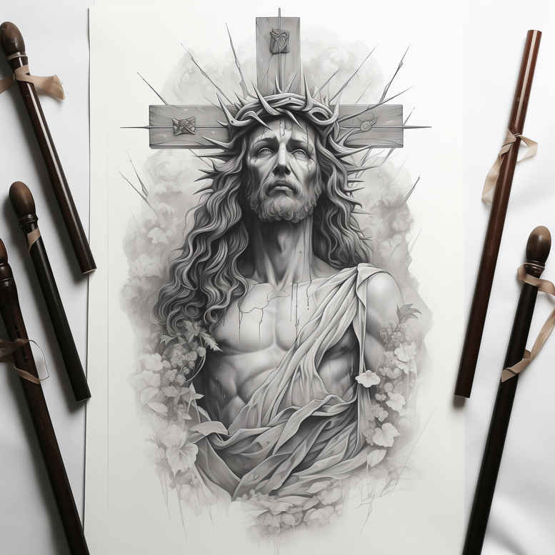 jesus tattoo design ideas glowing edges sacred for back