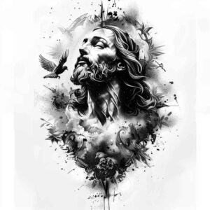 jesus tattoo design ideas realistic lighting sacred imagery for upper arm