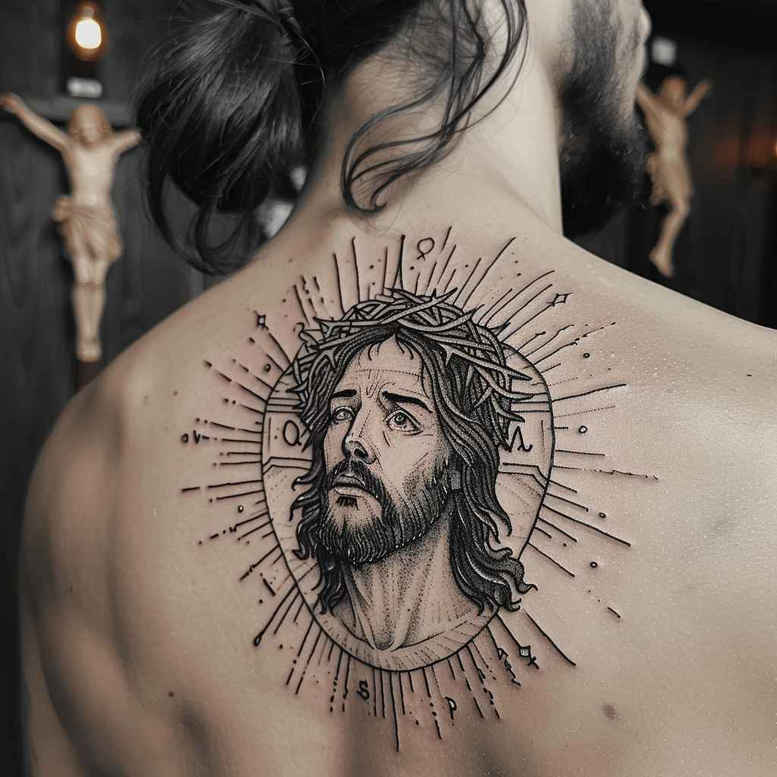 jesus tattoo design ideas contrast ink sacred imagery symbolising determination
