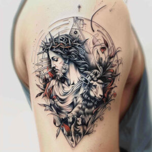 jesus tattoo design ideas deep-shading sacred symbols for sternum