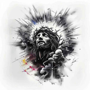 jesus tattoo design ideas Surrealism ethereal sacred tattoo for lower leg