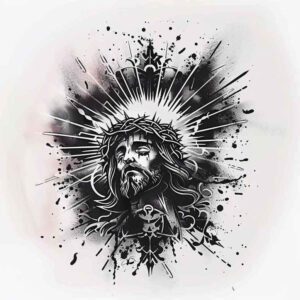 jesus tattoo design ideas blended gradients sacred tattoo for upper thigh