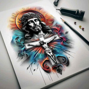 jesus tattoo design ideas Surrealism esoteric spiritual for stomach