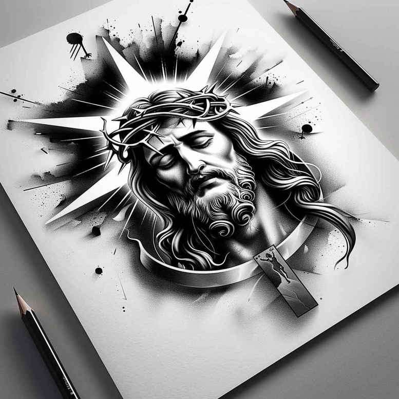 jesus tattoo design ideas realistic lighting spiritual power for lower back
