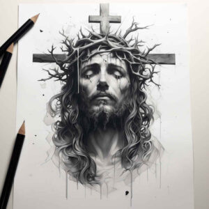 jesus tattoo design ideas strong contrast spiritual power for scapula