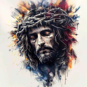 jesus tattoo design ideas CGI-rendered spiritual strength for upper thigh