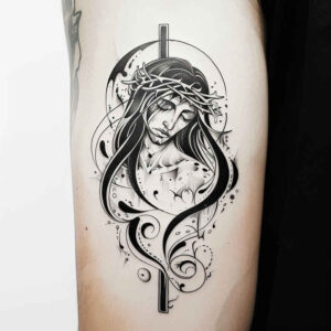 jesus tattoo design ideas natural blush symbolic for upper shoulder