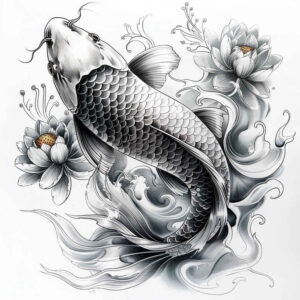 koi-with-lines-realism-textured-light-for-behind-ear – tattoo design ideas free ai generated – Gallery: koi-fish-inkby-ai