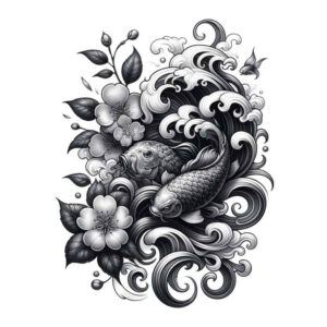 koi-with-subtle-pattern-surrealism-disorienting-for-temple – tattoo design ideas free ai generated – Gallery: koi-fish-inkby-ai