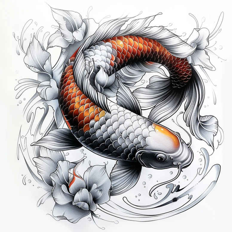 koi-fish tattoo design ideas Realism full detail elegant for shoulder blade