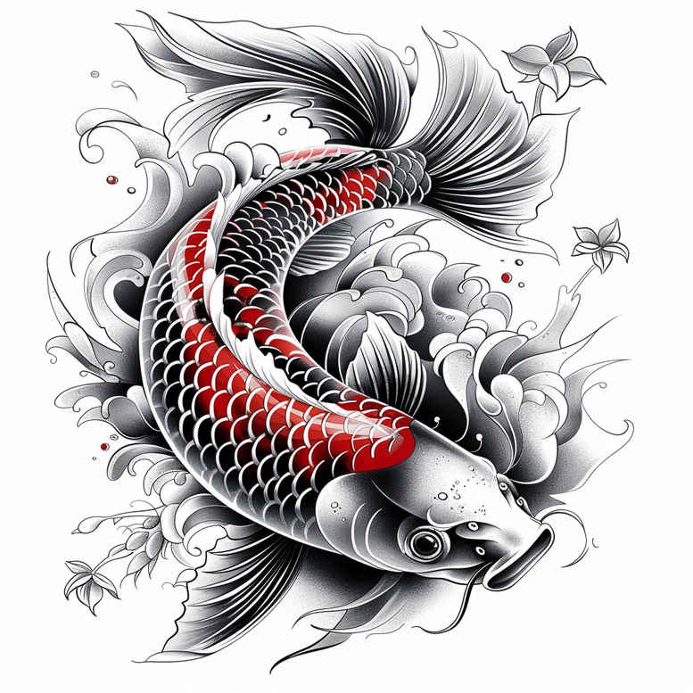 koi-fish tattoo design ideas Surrealism symbolism ornamental scales for outer arm