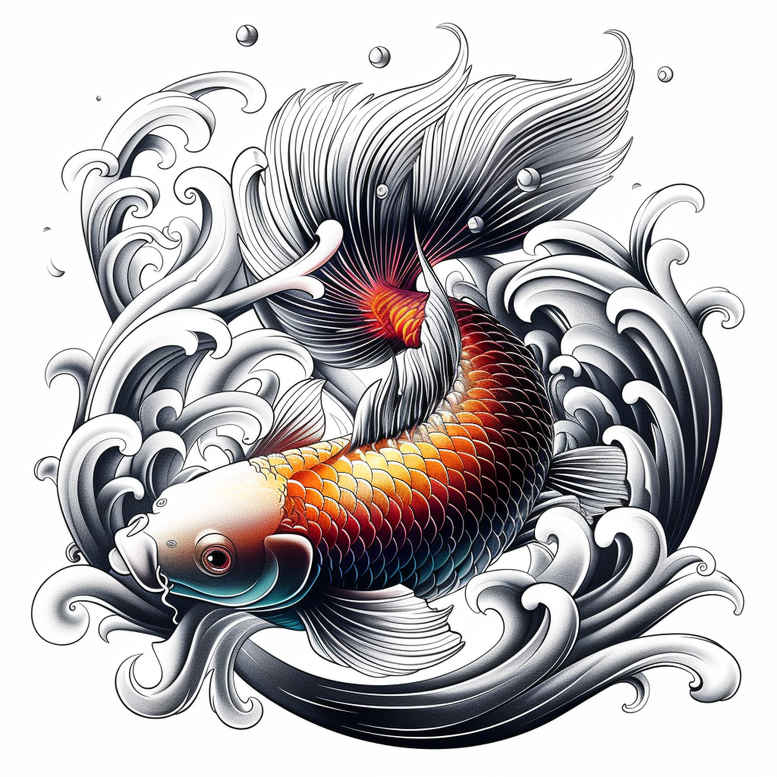 koi-fish tattoo design ideas Surrealism impossible forms vibrant patterns for toe